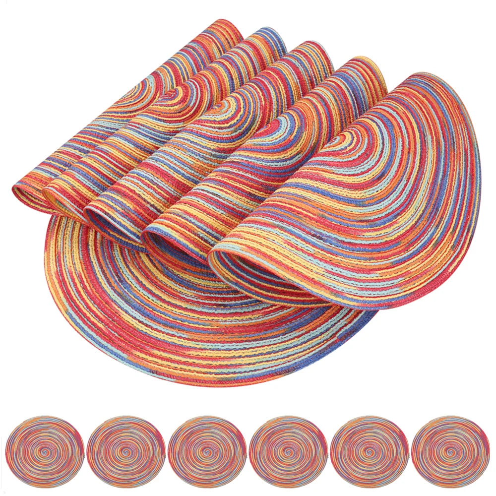 Round Braided Set of 6 Washable Round Placemats for Christmas Kitchen Wedding Dining Table 34cm Woven Heat Resistant Place Mats