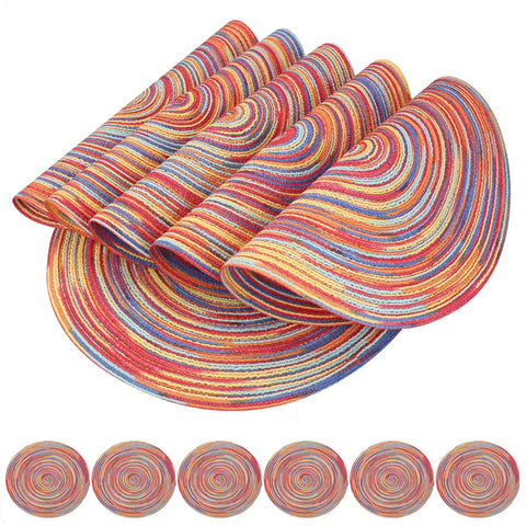 Round Braided Set of 6 Washable Round Placemats for Christmas Kitchen Wedding Dining Table 34cm Woven Heat Resistant Place Mats
