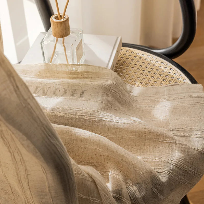 1/2 Panles Japanese Harajuku Style Striped Linen Gauze Curtains, Living Room And Bedroom Gauze Curtains