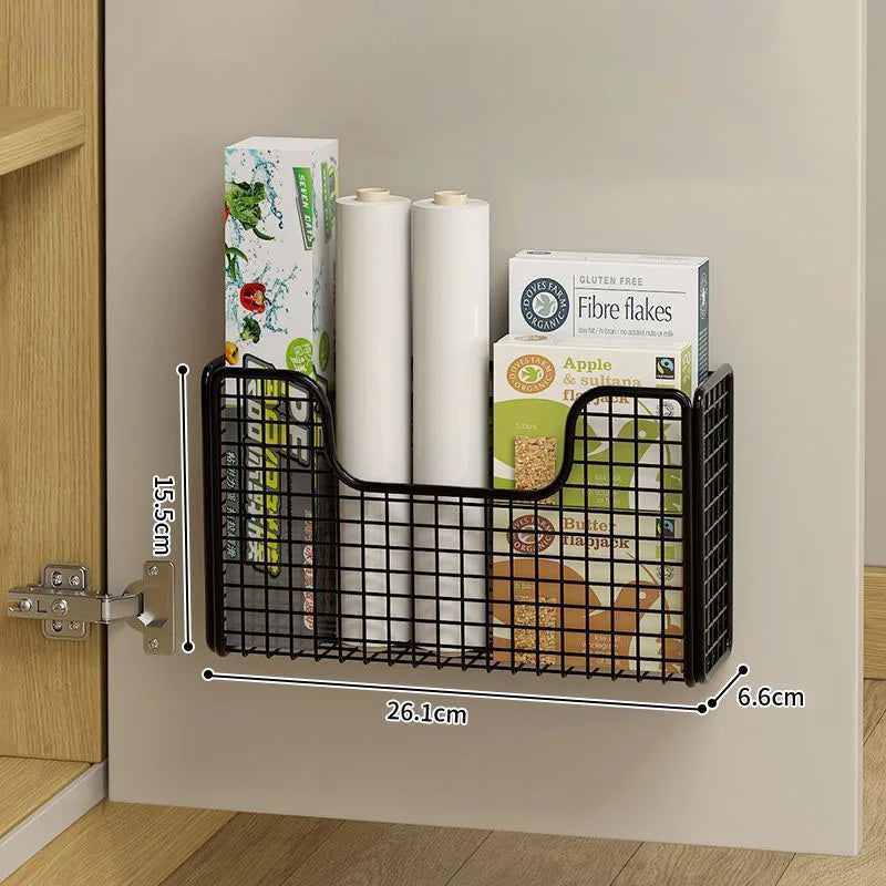 Punch-free Kitchen Cabinet Door Storage Box Iron Rack Wall-mounted Cabinet Plastic Wrap Rack Bathroom Refrigerator Rack