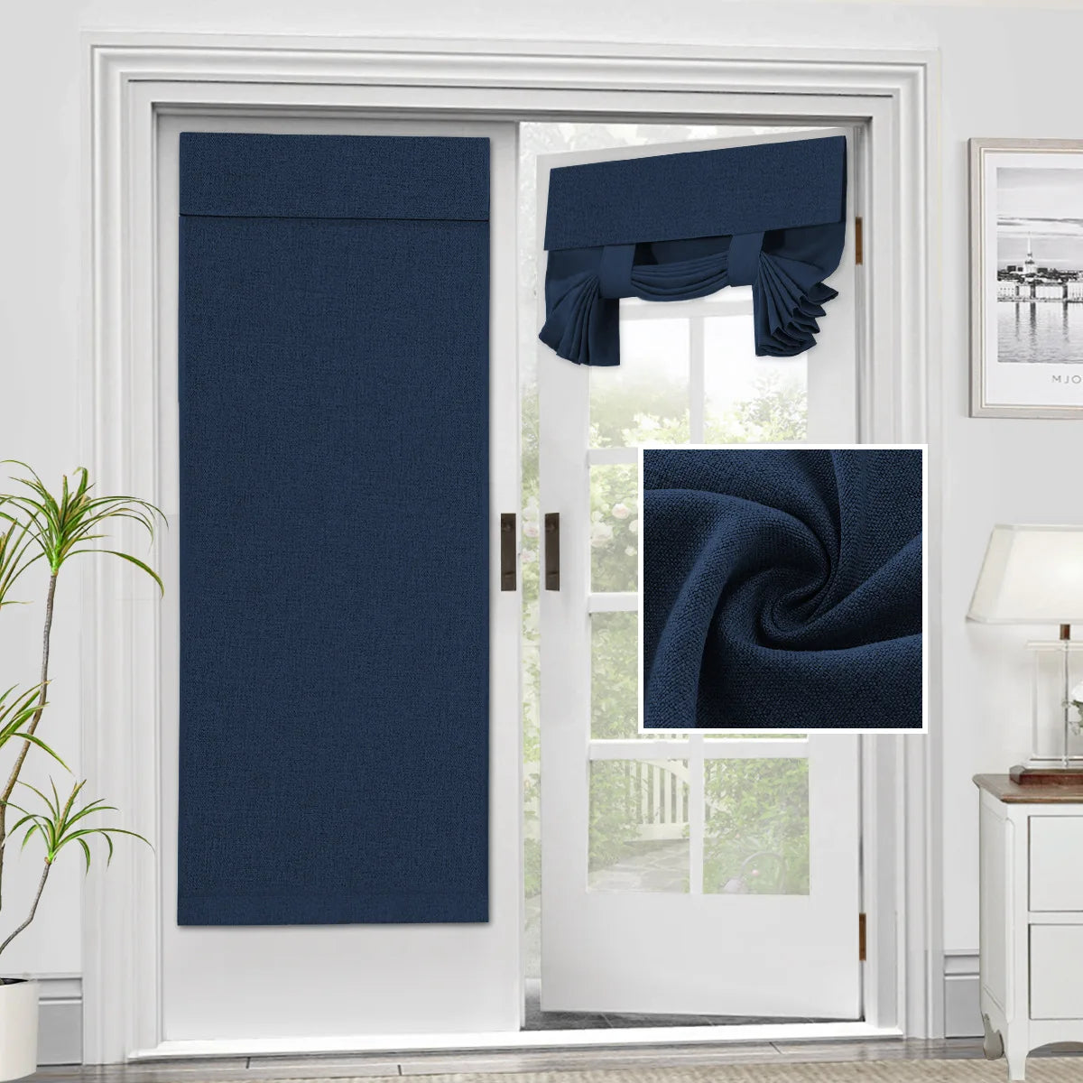 Natural Linen Blackout French Door Curtains, Privacy Door Window Curtains, 26 X 40 Inch Room Darkening Curtains for Bedroom