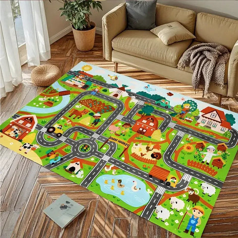 1pc Children's Educational City Life Playmat Rug Road Traffic System Carpet for Bedroom Playroom Fun Learning Floor Mat Safe Kid