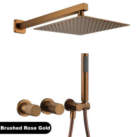 Luxury gun gray brass wall mounted shower system embedded design with 2 handles dual control hot and cold water bathroom faucet