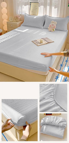 New Ultra-Thin Grid Pattern Fitted Sheet Set Washed Cotton Skin-Friendly Mattress Dust Cover Soft Breathable Household Mat