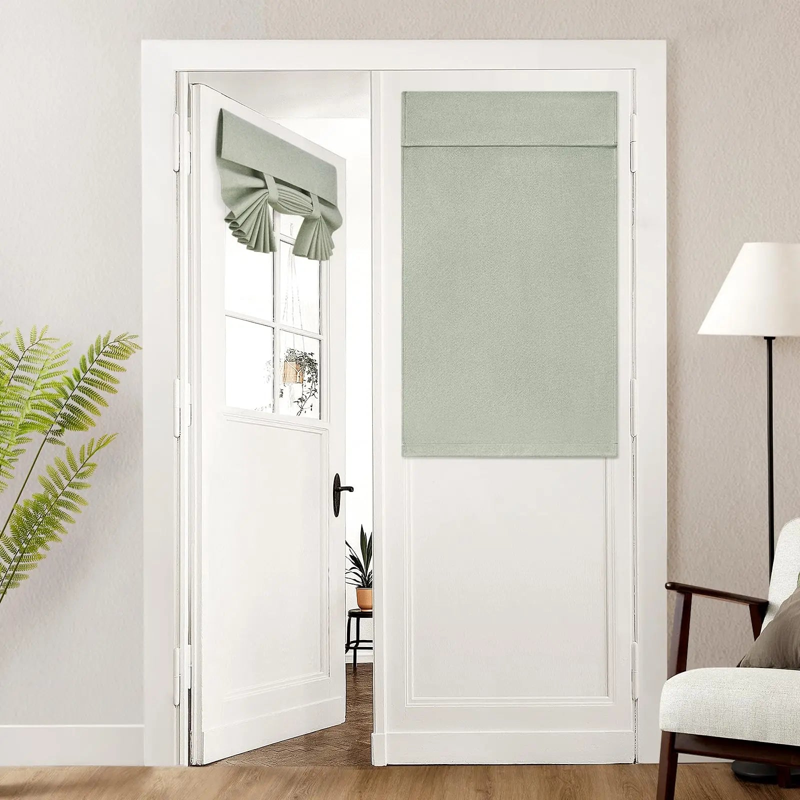 Natural Linen Blackout French Door Curtains, Privacy Door Window Curtains, 26 X 40 Inch Room Darkening Curtains for Bedroom