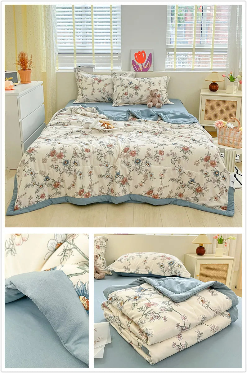 Floral Style Duvets for Summer Soft Comforter Breathable Bedspread 이불 Quilted Blanket Adults/Kids Thin Quilt (No Pillowcase)