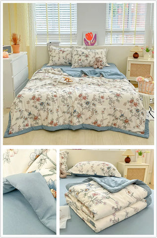 Floral Style Duvets for Summer Soft Comforter Breathable Bedspread 이불 Quilted Blanket Adults/Kids Thin Quilt (No Pillowcase)
