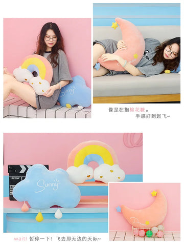 Stuffed Rainbow Cushion Girly Room Decor Moon Lightning Pillow Bay Window Lovely Weather Setting for Kids Bedroom Seat Pillow