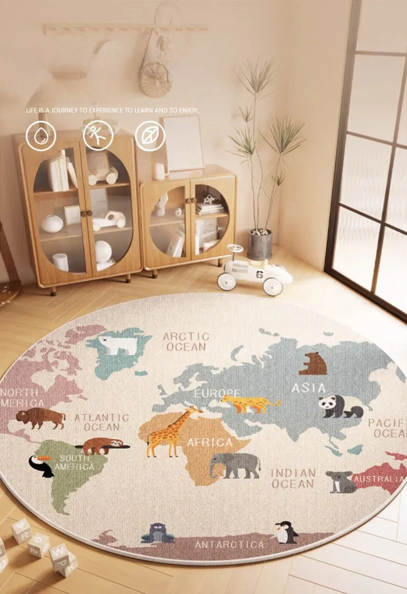 Cartoon Style Rugs for Bedroom Washable Living Room Decoration Round Carpet Anti-slip Children's Room Floor Mat Soft Bedside Rug