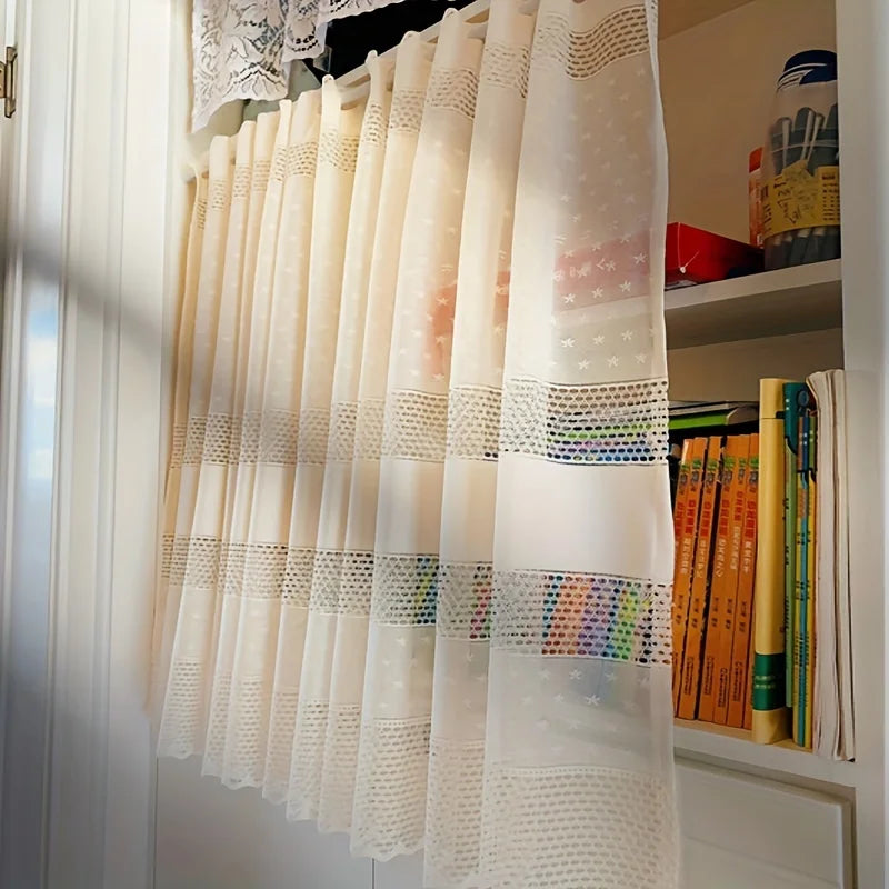 1pc Beige Lace Short Curtians For kitchen Cafe Study Room Door Half Sheer Voile Star Design Partitions Block Small Window Drapes