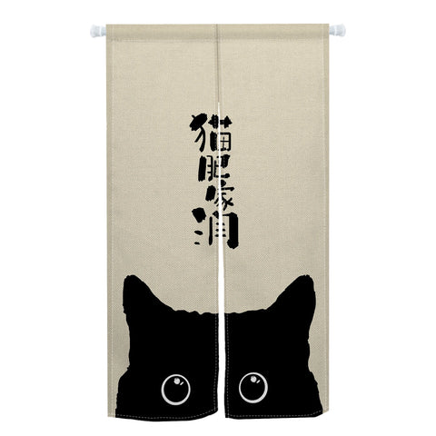 Japanese Cute Cat Door Curtain Izakaya Dining Room Blackout Partition Linen Doorway Curtains Room Entrance Hanging Half Curtains