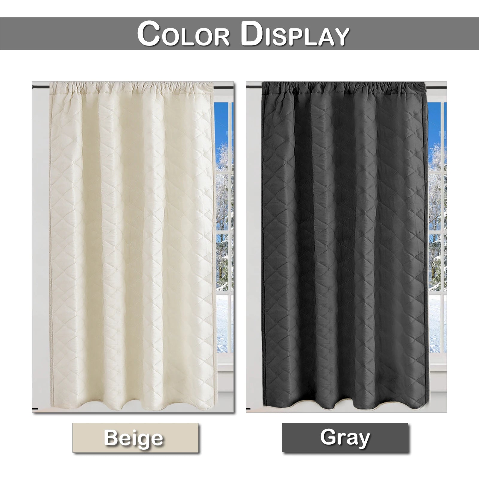 Quilted Blackout Curtains Heavy Duty Noise Reducing Thermal Insulated Drapes Liner Anti-cold Rod Pocket for Living Room Bedroom