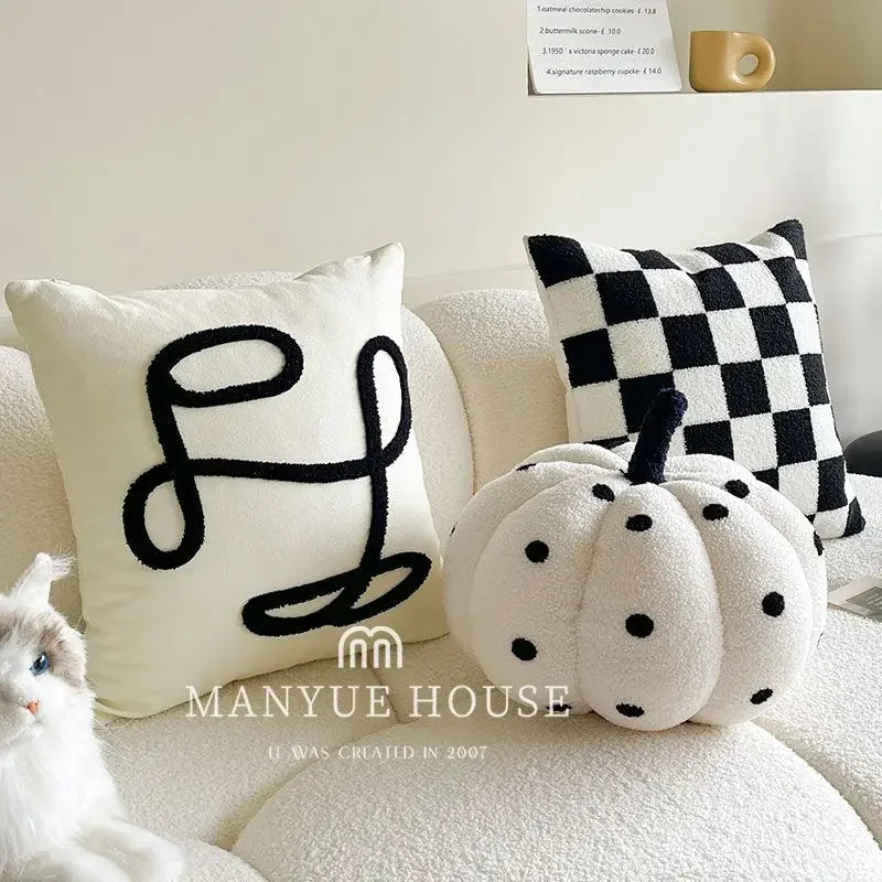 Checkerboard French Cream Style Pillowcase Cute Light Luxury B&B Living Room Niche Pillow Case Bay Window Sofa Cushion Cover