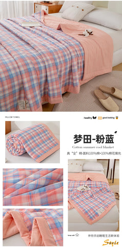Japanese-style Plaid Summer Blanket 100% Cotton Skin Friendly Quilted Queen Quilt 220*240 Breathable King Size Duvet Comforter
