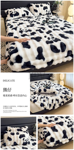 Luxury Faux Rabbit Plush Fitted Sheet with Deep Pocket Winter Thicken Warm Mattress Protector Soft Fluffy Double Mattress Cover