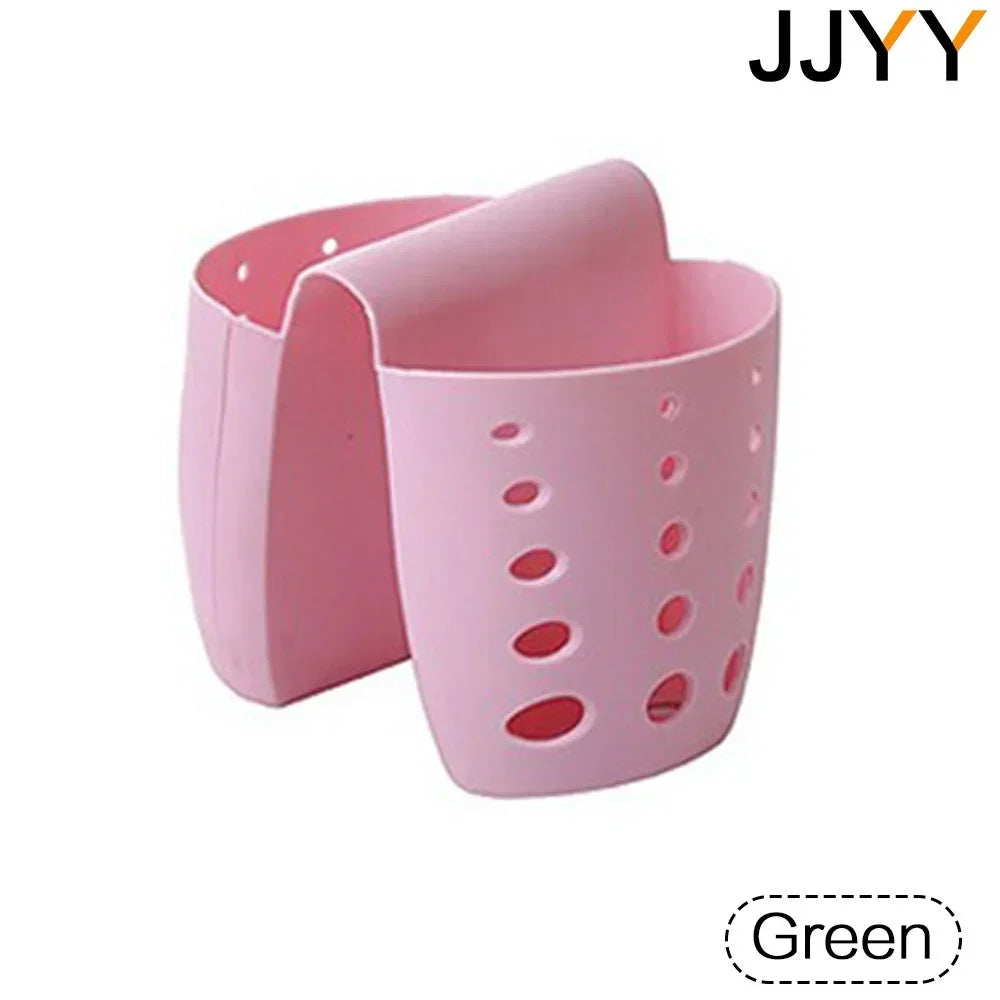 JJYY Kitchen Sink Hollow Drainage Hanging Basket Double Silicone Brush Sponge Hanging Bag Sundries Faucet Drainer Kitchen Tools