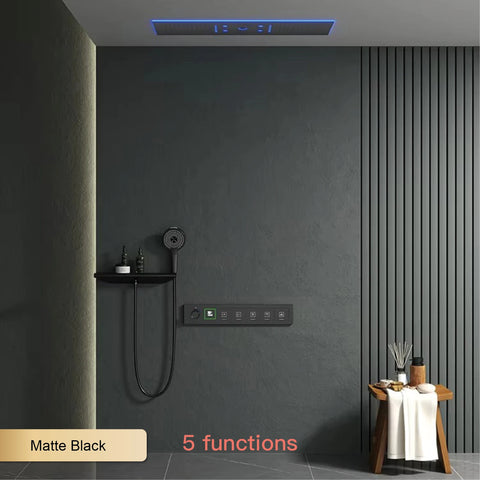 Luxury Brass Ceiling Mount Thermostatic LED digital display Shower Set System Bluetooth Music Rain Shower Head Bathroom Faucet
