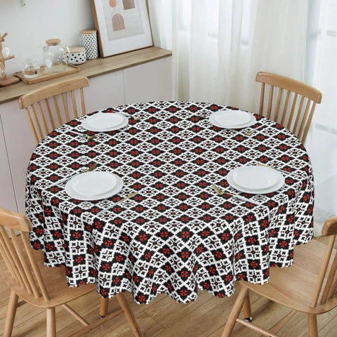 Ukraine Vyshyvanka Embroidery Tablecloth Round Oilproof Bohemian Geometric Table Cover Cloth for Kitchen 60 inches