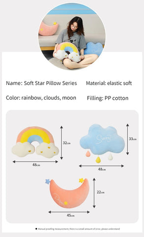 Stuffed Rainbow Cushion Girly Room Decor Moon Lightning Pillow Bay Window Lovely Weather Setting for Kids Bedroom Seat Pillow