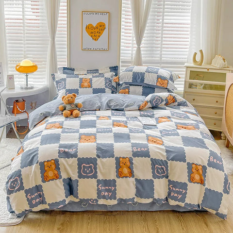 Cute Bear Duvet Cover Set for Teens, 3-Pieces Set 100%Cotton Comforter Cover with Pillow Shams, Soft Comfortable Kids Bedding