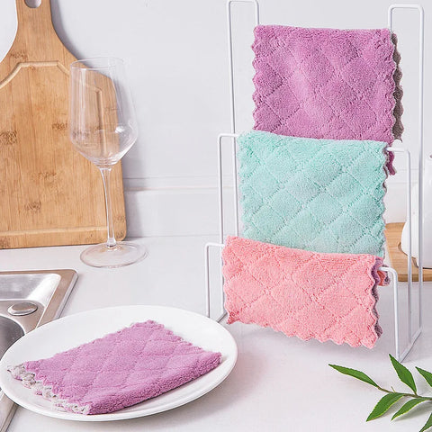 10Pcs Microfiber Towel Absorbent Washable Kitchen Towel Well Woven House Cleaning Dish Towel Cloth Rag Fabric Household