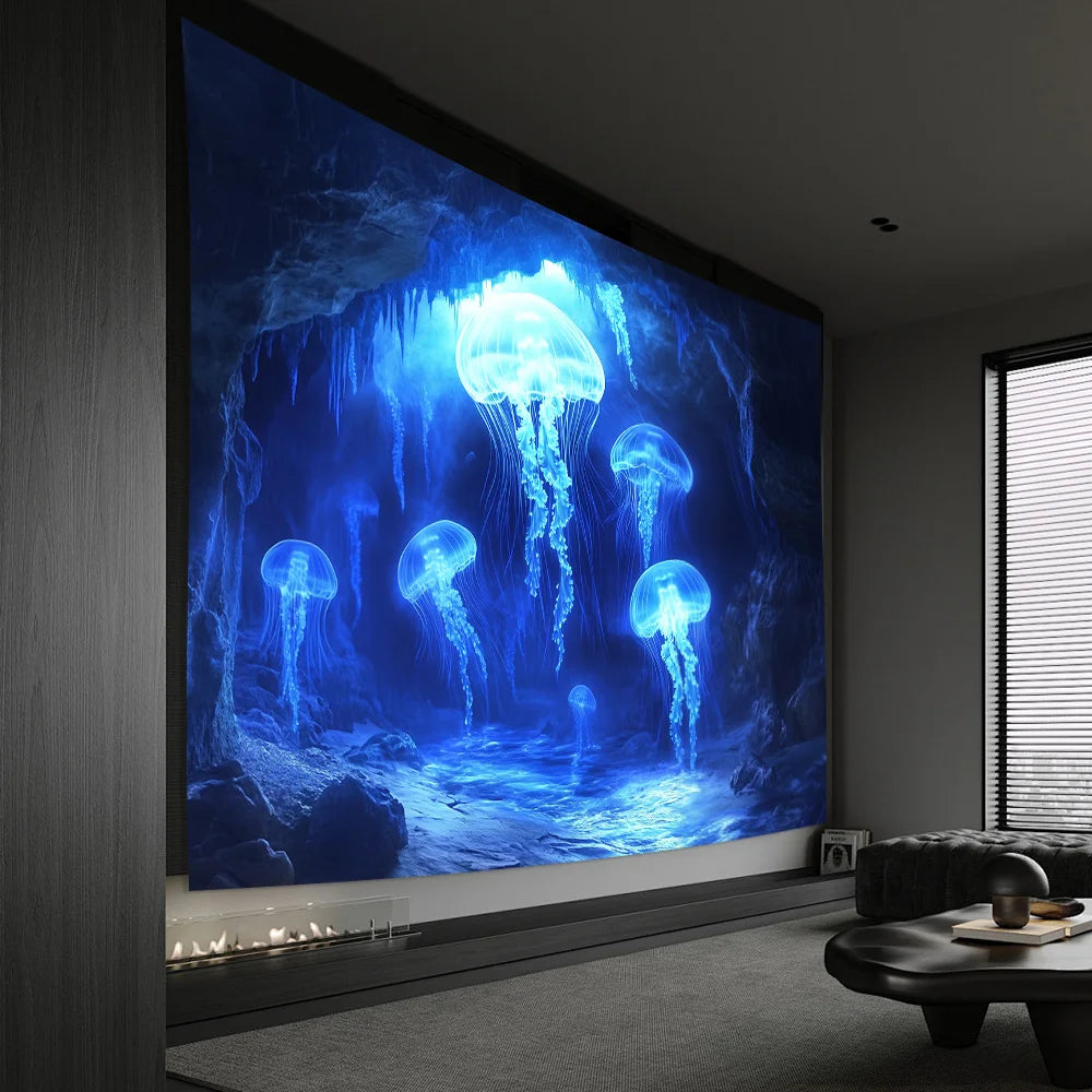 1pc 3D Jellyfish Wall Tapestry, Polyester, Featherless, Universal Decor for Living Room, Bedroom, Office, Party - Elegant Hangin