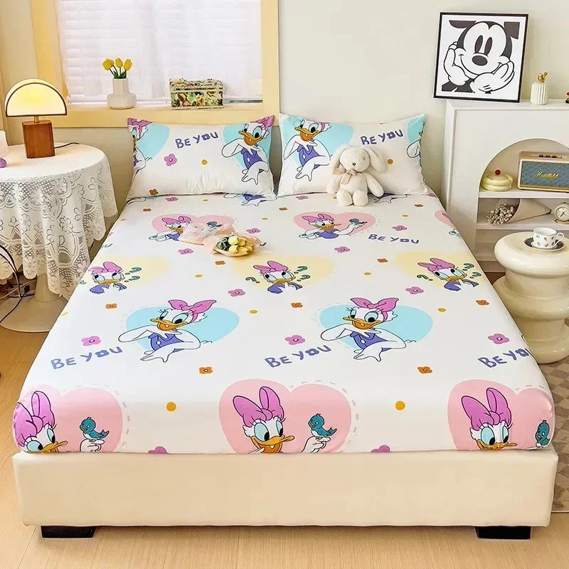 Disney Stitch Cartoon Mickey Pooh New Skin Friendly Printed Sheets Mattress Protectors Non-Slip Anime Sheets Children's Bedding
