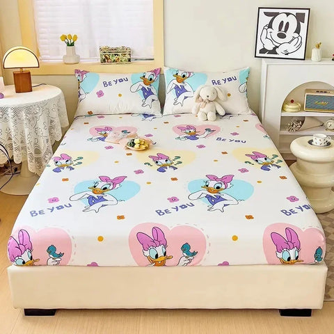 Disney Stitch Cartoon Mickey Pooh New Skin Friendly Printed Sheets Mattress Protectors Non-Slip Anime Sheets Children's Bedding