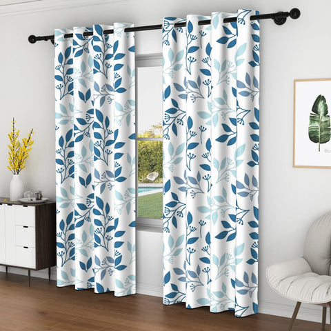 2pcs Nordic Style Blackout Curtains Blue Leaf Pattern Decor Home Interior Curtains Modern Simple Window Curtains For Living Room