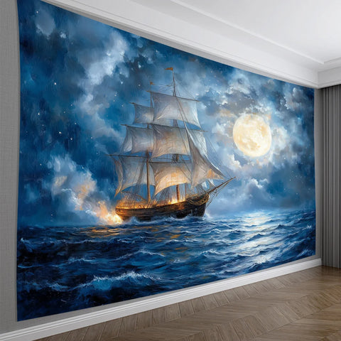 Nautical Sailboat Tapestry - Versatile Polyester Wall Hanging for Living Room, Bedroom, Office & Party Decor - Ideal Creative Gi