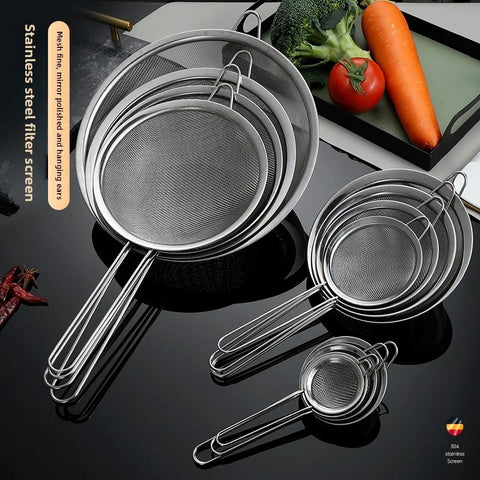 Mesh Filter Sieve Stainless Steel Slotted Spoon Kitchen Set of 3 Fine Strainers Long Handle for Cooking Sifting and Frying