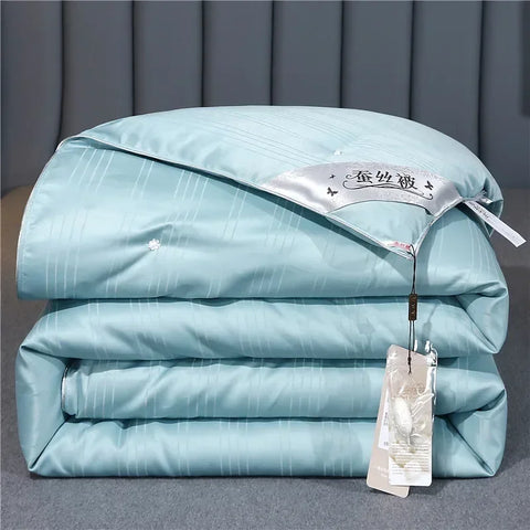100% Mulberry Silk Quilt Healthy Beauty Handwork Silk Comforters Duvet Silk Filled Double Queen King Quilt 1PCS Durable Bedding