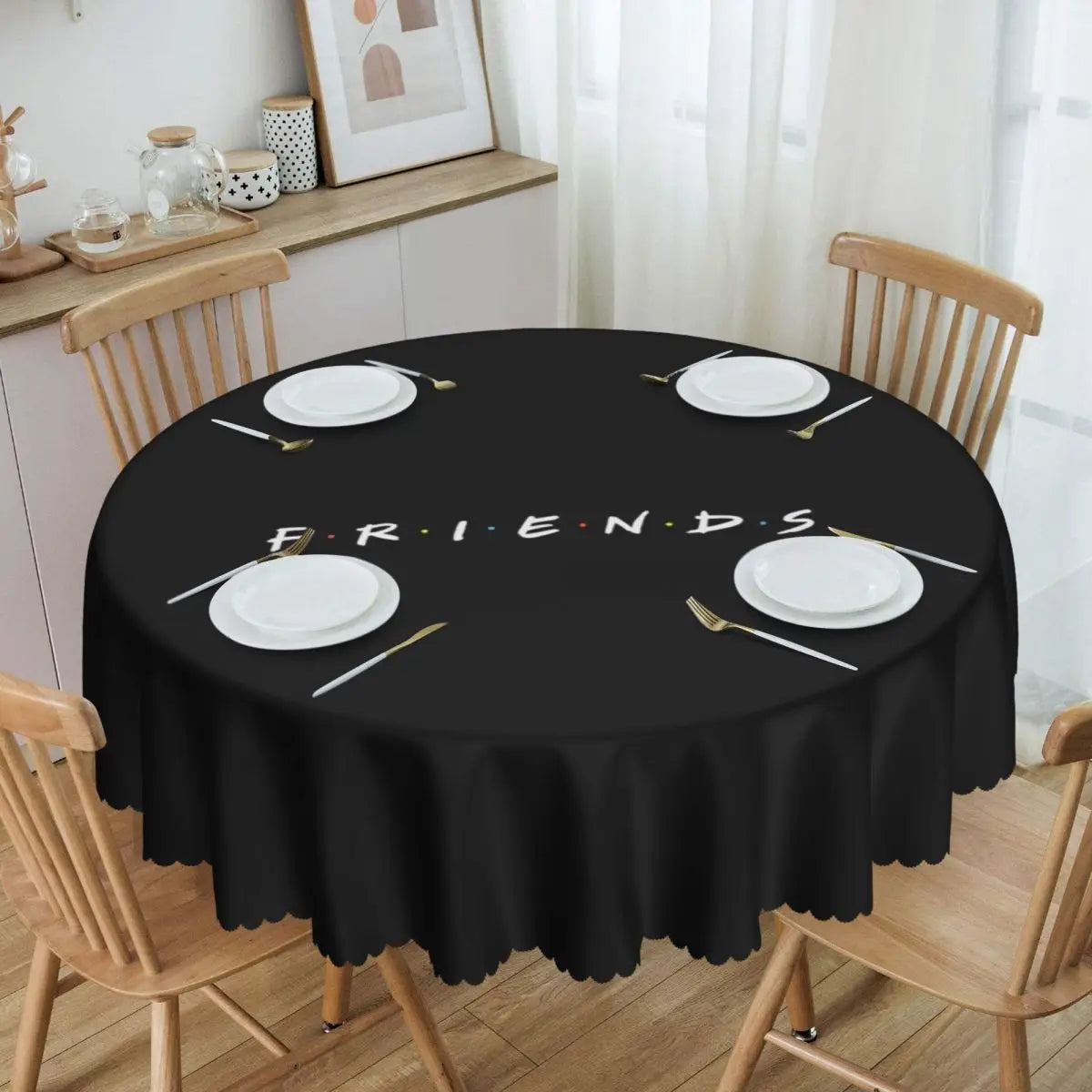Customized I'll Be There For You Round Tablecloths 60 Inch Friends TV Show Table Covers for Kitchen Table Cloth