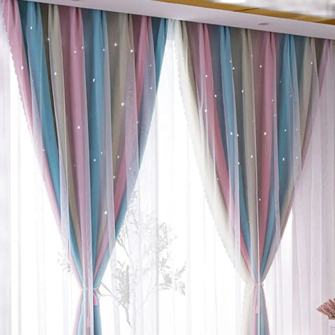 Blue and Pink Blackout Kids Curtains for Bedroom  Star Curtains for Boys Antique Grommet Top Window Treatment