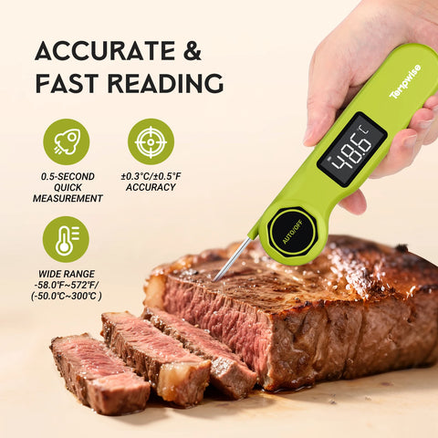 Tempwise RHT-21K Instant Read Food Thermometer IP65 Waterproof Handheld Meat Thermometer Outdoor Indoor BBQ Thermometer