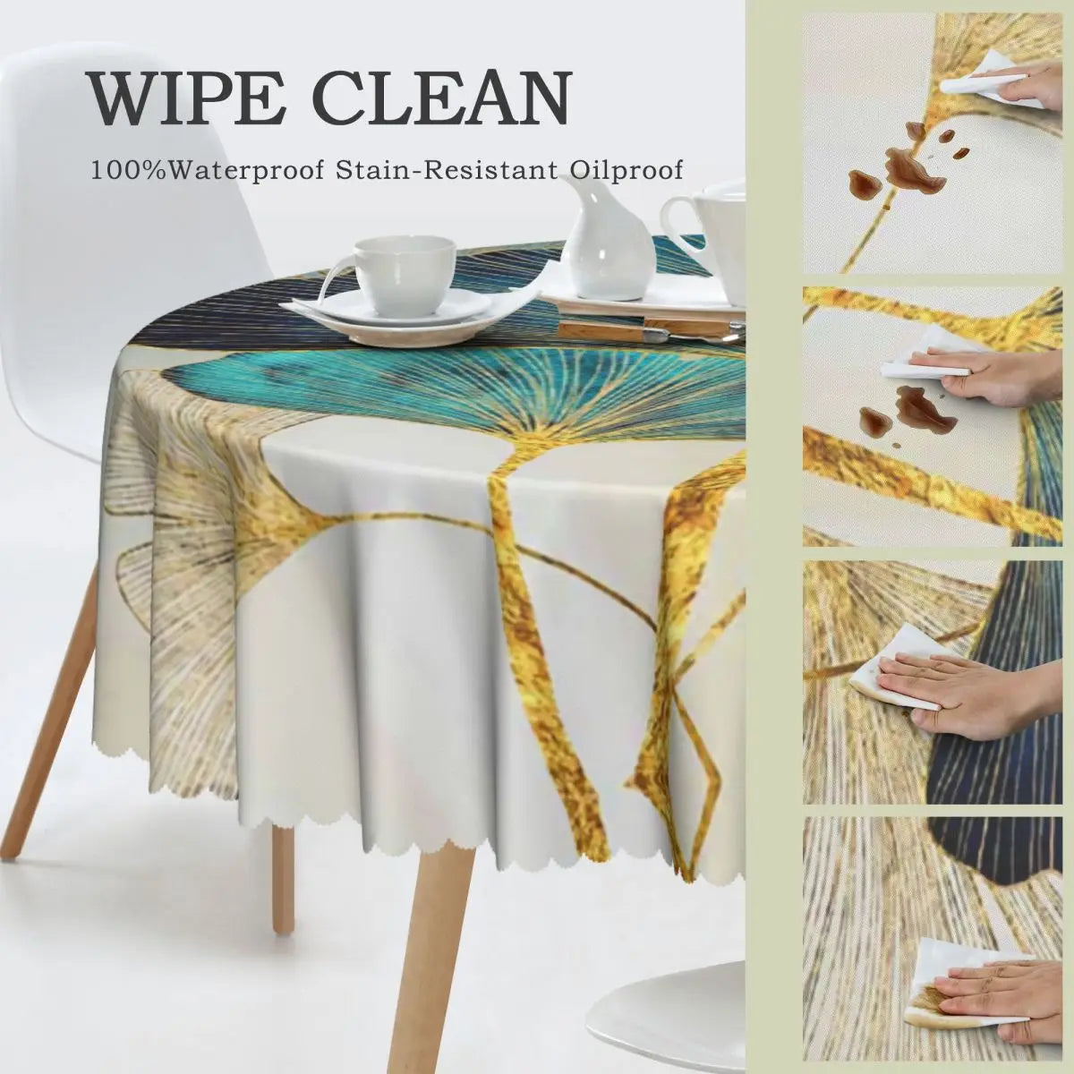 Custom Round Ginkgo Leaf Tablecloth 60 inches Kitchen Dinning Table Cloth Spillproof Table Covers