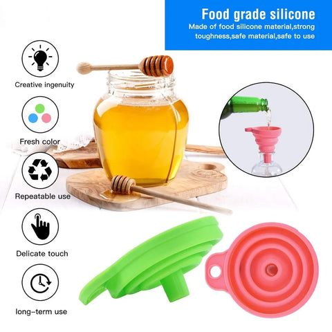Kitchen Silicone Collapsible Funnel Set of 3 Foldable-Cooking-Food-Grade for Filling Bottles Perfume Capsules Fry Oil Filter
