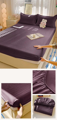 New Ultra-Thin Grid Pattern Fitted Sheet Set Washed Cotton Skin-Friendly Mattress Dust Cover Soft Breathable Household Mat