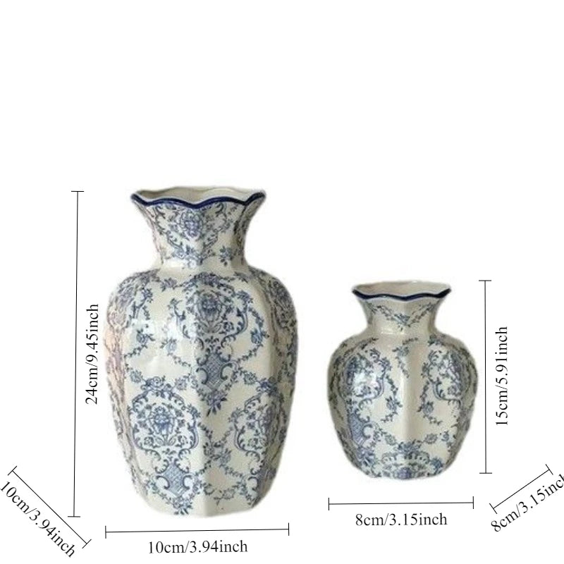 1PCS  Hand-Painted Blue and White Porcelain Vase Elegant Home Decor for Living Room Entryway Desktop Flower Arrangement Display