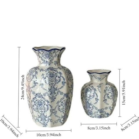 1PCS  Hand-Painted Blue and White Porcelain Vase Elegant Home Decor for Living Room Entryway Desktop Flower Arrangement Display