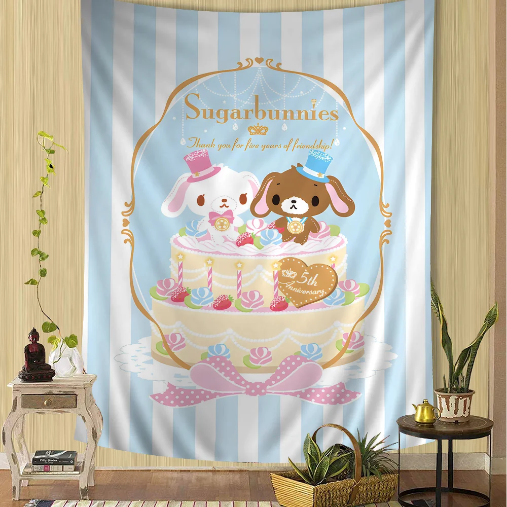 S_sugarbunnies Anime Kawaii Cartoon Tapestry Bohemian Wall Tapestries Mandala Wall Hanging Sheets