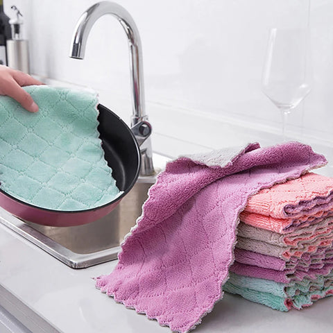 10Pcs Microfiber Towel Absorbent Washable Kitchen Towel Well Woven House Cleaning Dish Towel Cloth Rag Fabric Household