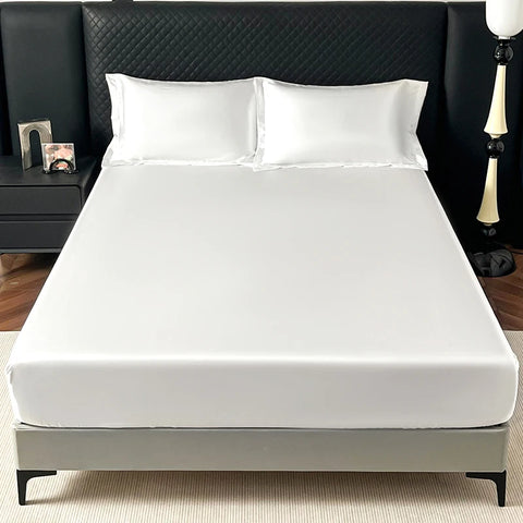 New Imitation Silk Satin Bed Sheet Set with Elastic Band Soft Silky Queen Fitted Sheet Mattress Cover King Size Bedsheet Sets