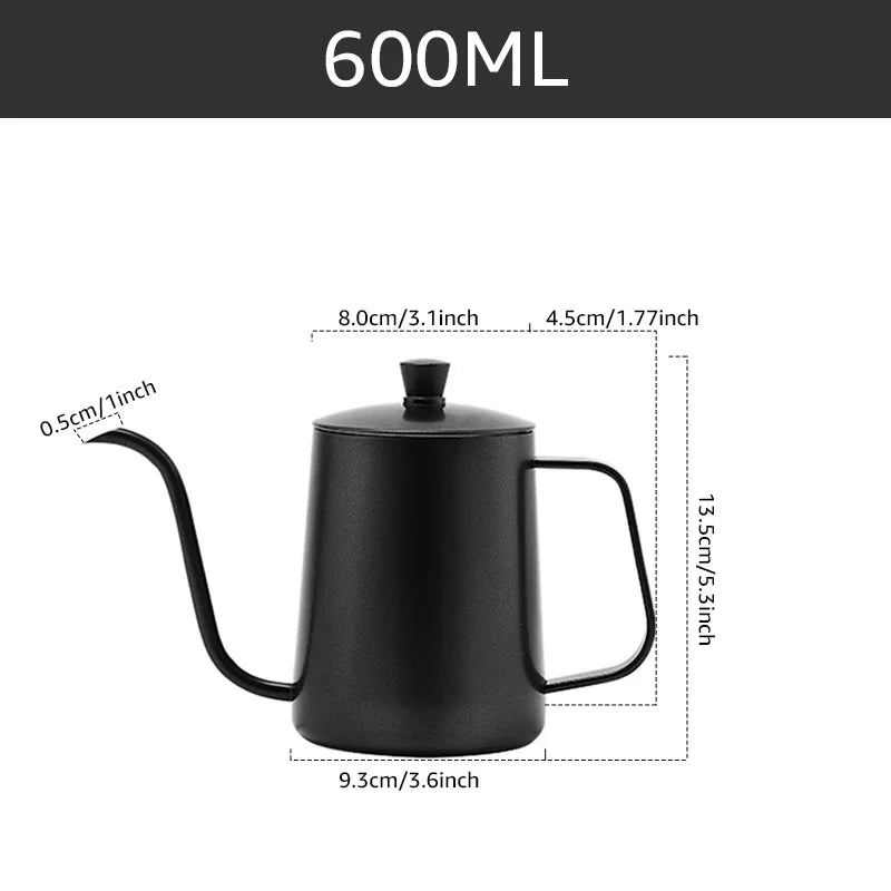 Gooseneck Drip Kettle Coffee Tea Pot 350/600ML Stainless Steel Drip Kettle Swan Neck Thin Mouth Non-stick Coating Food Grade