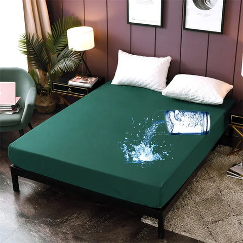 Waterproof Mattress Protector Cover Queen Size 14 inches Deep Pocket Polyester Bed Cover Solid Color Fitted Sheet (Black, Queen)