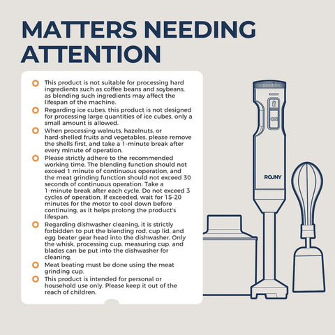 ROUNY 4-in-1 Hand Immersion Blender 1000W Powerful, Stainless Steel Stick Food Mixer,700ml Mixing Beaker,500ml Processor, Whisk