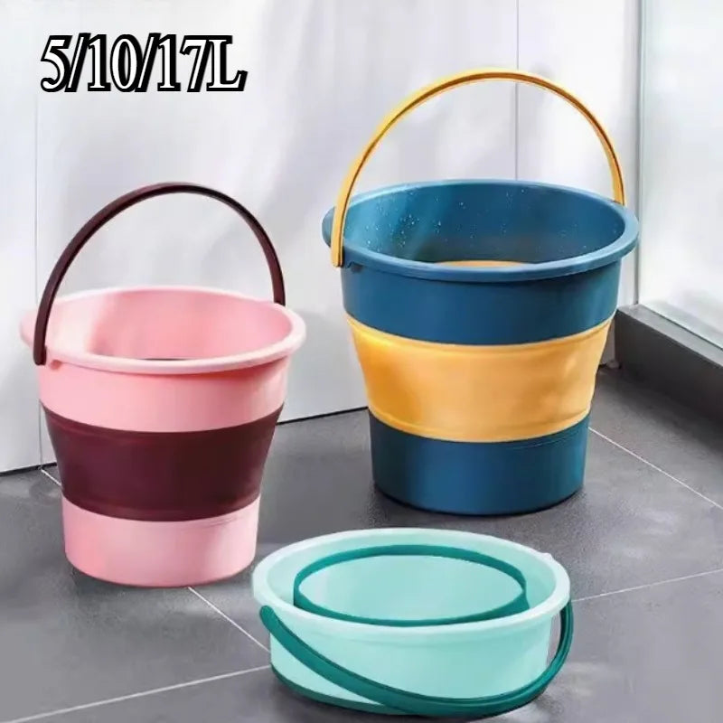 5/10/17L Collapsible Bucket Outdoor Fishing Camping Space Saving Portable Folding Car Wash Bucket Bathroom Kitchen Bucket