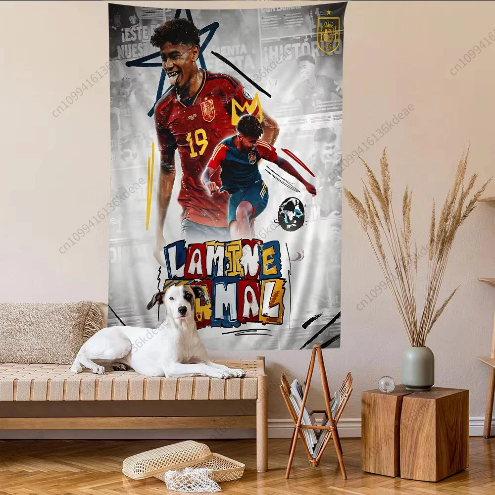 Wall Tapestry Decor L-Lamine Football Star Y-Yamal Anime Tapestry Flags Bedroom Dorm Wall Hanging Background Cloth Festival Gift