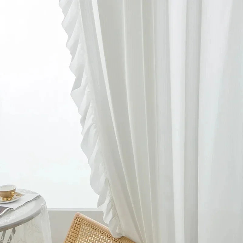 White Vintage Ruffle Tulle Curtains For Girls Bedroom Romantic Bay Window Drapes Living Room Soft Chiffon Thicker Sheer
