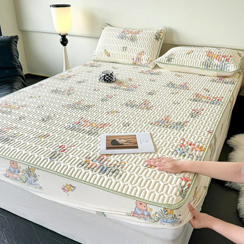 Natural Latex Thicked Summer Cooling Mat for Bed Soft Cool Feeling Fitted Sheet and Pillowcase Matress Cover Grade A Summer Mats